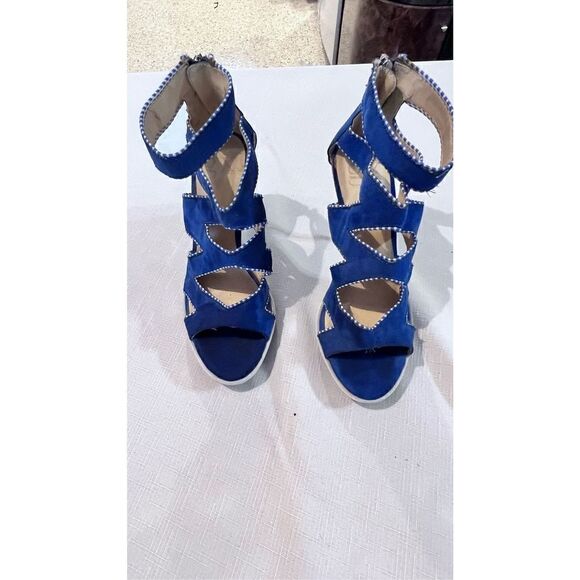 GX By Gwen Stefani Women's Yori Strappy Suede Platform Sandals Heels Blue Size 7 - Picture 2 of 15